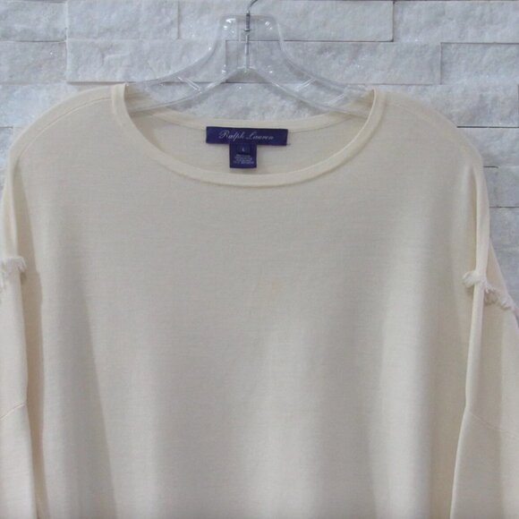 Ralph Lauren Collection Ivory Merino Wool Oversized Fringed Sweater L - Picture 2 of 7